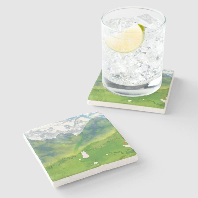 Cute Couple Bunny i bergsstone Underlägg (Sidan)