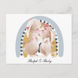 Cute Couple Bunny Rainbow Customized Gift honom he Vykort
