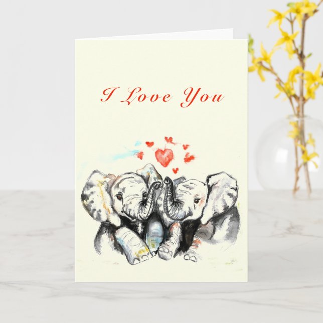Cute Couple Elephant Valentine Day Card Kort (Gul blomma)