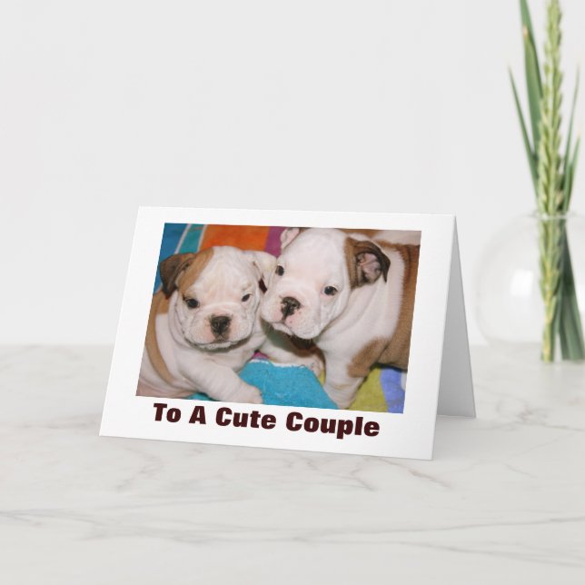Cute Couple English Bulldog Puppies-årsdagen Kort (Framsida)