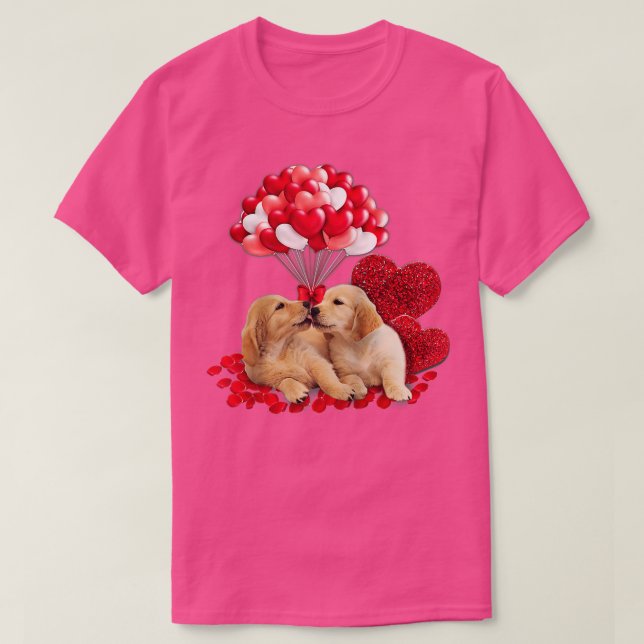 Cute Couple Golden Retriever Valentines day Hund L T Shirt (Design framsida)