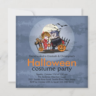 Cute Couple Halloween Costume Party-inbjudan Inbjudningar
