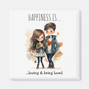 Cute Couple i Kärlek Tecknad lycka är Magnet