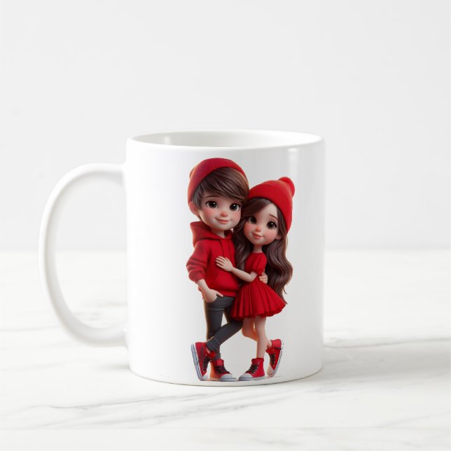 Cute Couple in Red – Romantic Love Mug  Kaffemugg (Vänster)