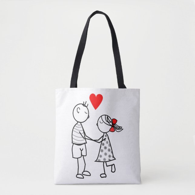 Cute Couple Kärlek Tote Bag Romantic Tygkasse (Framsida)