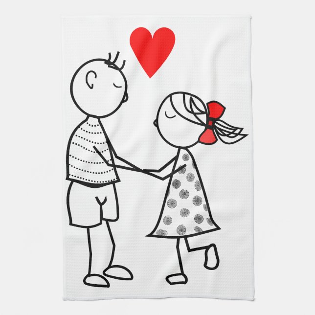 Cute Couple Kitchen Towel Kärlek Kökshandduk (Vertikal)