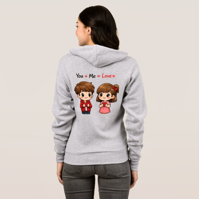 Cute Couple Love Hoodie – You + Me = Love Romantic T Shirt (Hel baksida)