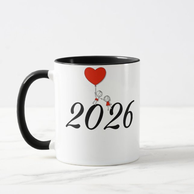Cute Couple Love Mug – Romantic Cartoon Heart Desi Mugg (Vänster)