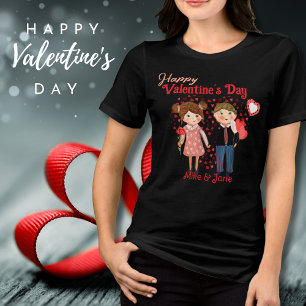 Cute Couple Lycklig Valentine Black T-Shirt