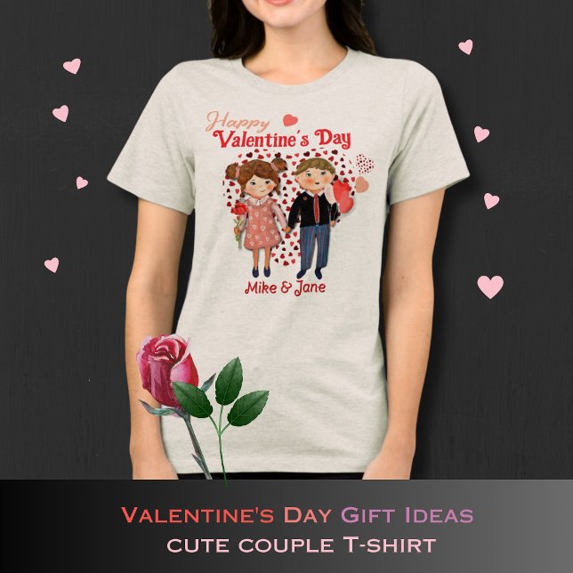 Cute Couple Lycklig Valentine Light T-Shirt (Cute Couple Happy Valentine light T-Shirt Tri-Blend )