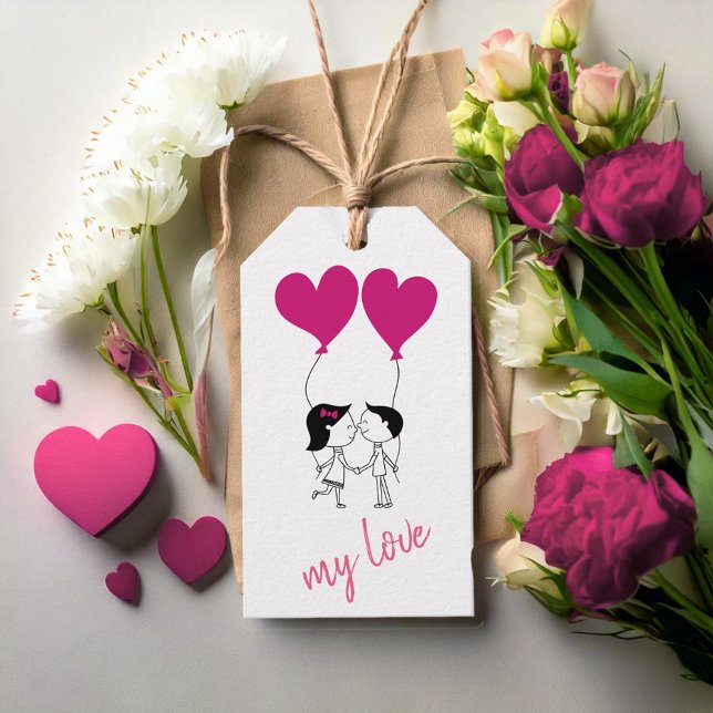 Cute Couple med Heart Balloons ID1083 Presentetikett (Skapare uppladdad)