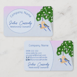 Cute Couple Playful Parrots Blue Oval Counselor Visitkort