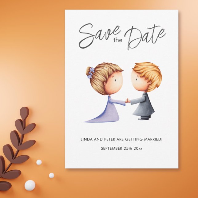 Cute Couple Romantic Bröllop Spara Datumet (Cute Couple Romantic Wedding Save The Date Illustrated Card)