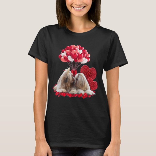 Cute Couple Shih Tzu Valentine Day Kärlek Gif T Shirt (Framsida)
