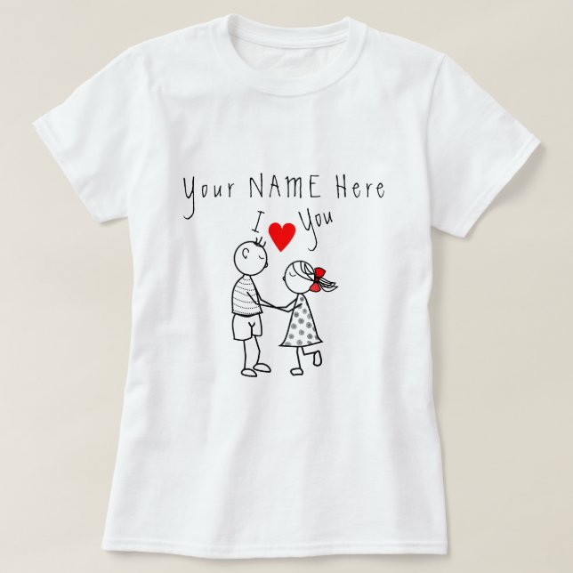 Cute Couple T-Shirt med eget namn (Design framsida)