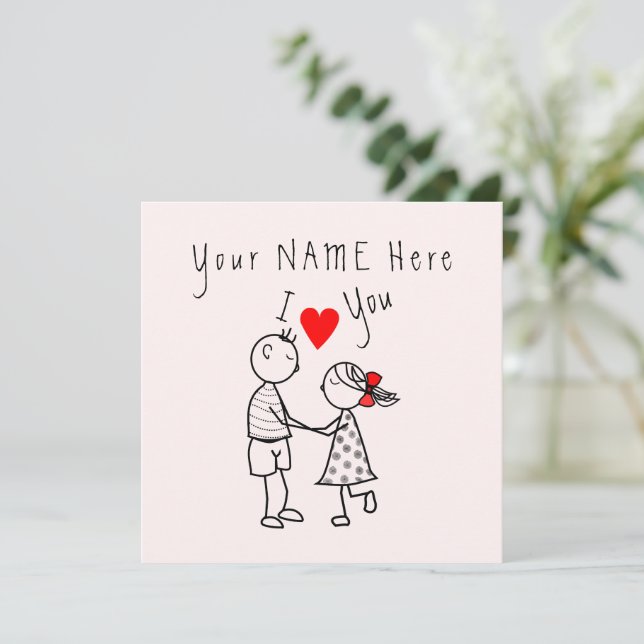 Cute Couple Valentine Day Card med eget namn (Stående Fram)