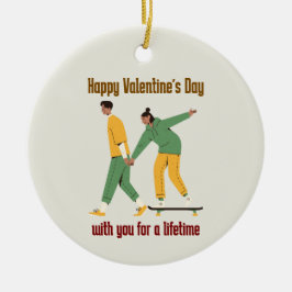 Cute Couple Valentine Day Julgransprydnad Keramik