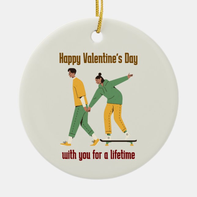 Cute Couple Valentine Day Julgransprydnad Keramik (Framsidan)