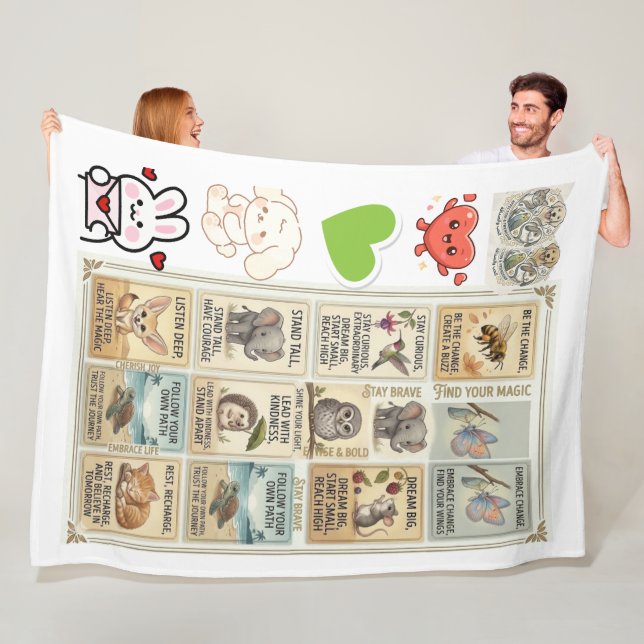 Cute & Courageous Animal Quote for kids Fleecefilt (På plats)