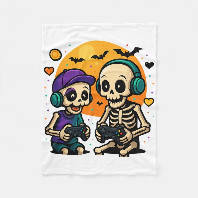 Cute Cousin Crew Skeleton Gamer Halloween Video Ga Fleecefilt (Framsidan)