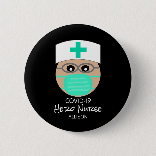 Cute Covid 19 Nurse Hero Personlig Knapp (Framsida)