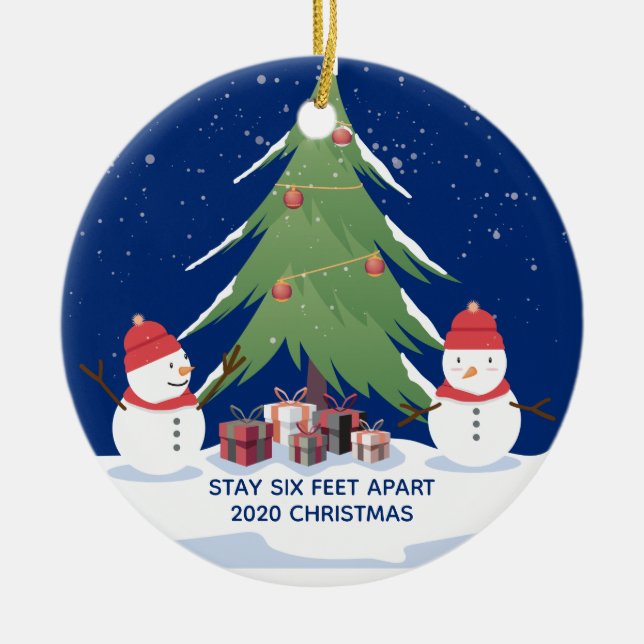 Cute Covid-Snögubbar - kvart 6 fot isär Julgransprydnad Keramik (Framsidan)