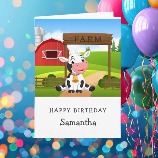 Cute Cow 1:a födelsedagskortet Kort (delightful farm-themed birthday party for our precious cow boy/girl!)