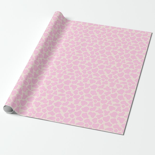 Cute Cow Animal Print Mönster Aesthetic Rosa Presentpapper (Utrullad)