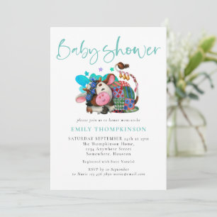 Cute Cow Asov Kön Neutral Teal Baby Shower Inbjudningar