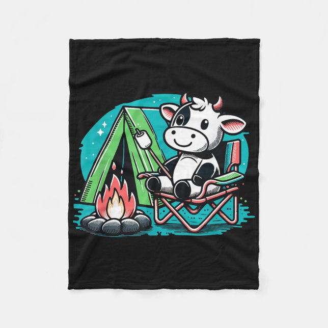 Cute Cow At The Campfire Funny Smore Camping  Fleecefilt (Framsidan)