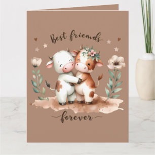 Cute Cow Best Friends Hug Blommigt Art Kort