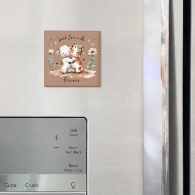 Cute Cow Best Friends Hug Blommigt Art Magnet (In Situ (Fridge))
