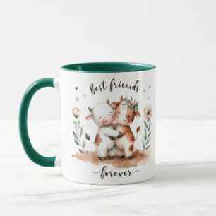 Cute Cow Best Friends Hug Blommigt Art Mugg