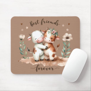 Cute Cow Best Friends Hug Blommigt Art Musmatta