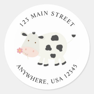 Cute Cow Birthday-returetiketter Runt Klistermärke