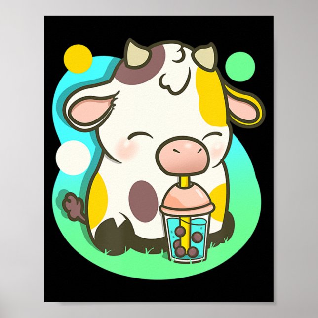Cute Cow Boba Tea Bubble Tea Anime Kawaii Poster (Framsidan)