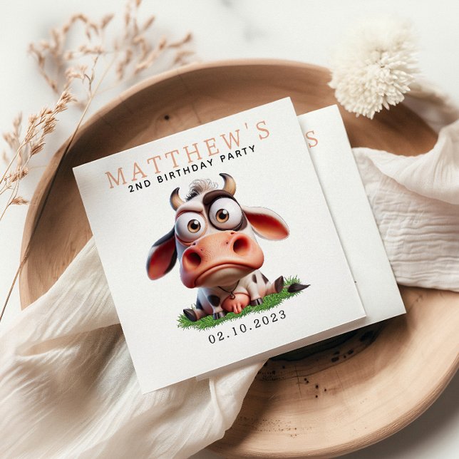 Cute Cow Boskap 2:a födelsedagen Party Pappersservett (Skapare uppladdad)