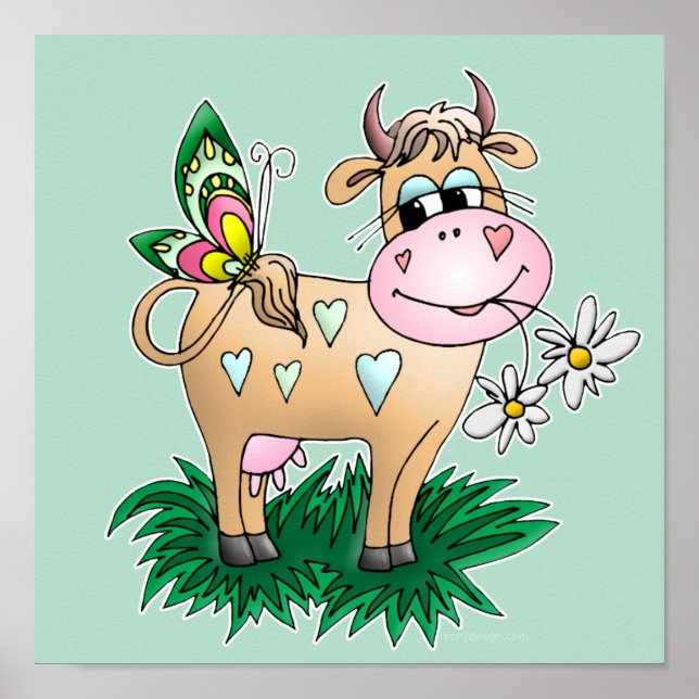 Cute Cow & Butterfly Poster (Framsidan)