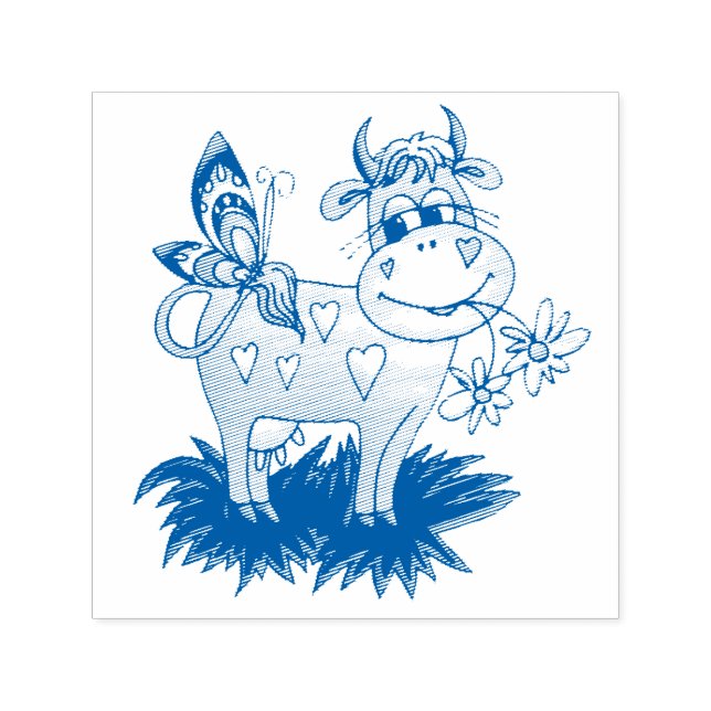 Cute Cow & Butterfly Självfärgande Stämpel (Design)