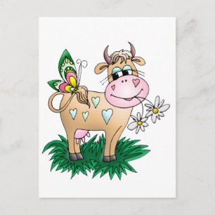 Cute Cow & Butterfly Vykort