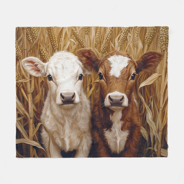 Cute Cow Calves Maj Fält Fleecefilt (Framsidan (Horisontell))