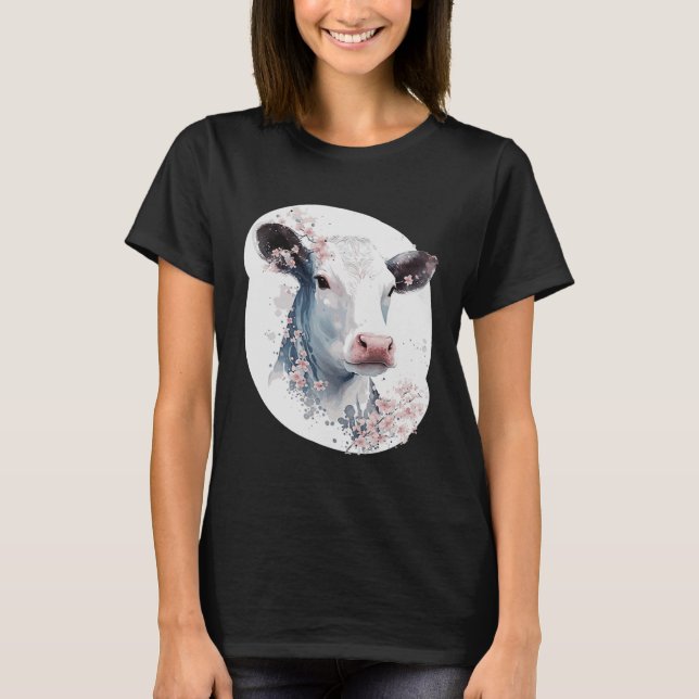 Cute Cow Cherry Blommar Japanska Sakura Farming Co T Shirt (Framsida)