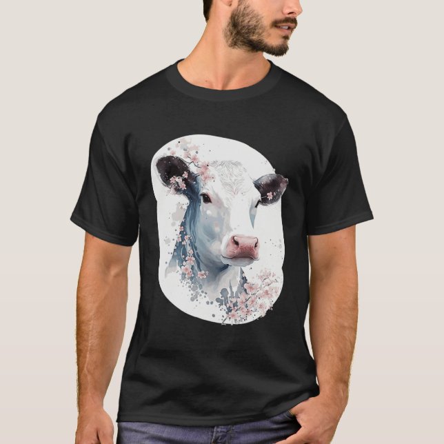 Cute Cow Cherry Blossom Japanese Sakura Farming Co T Shirt (Framsida)