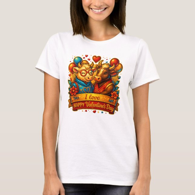 Cute Cow Couple Valentine's Day T-Shirt  (Framsida)