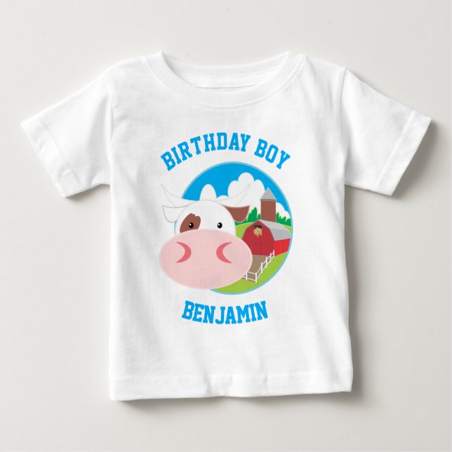 Cute Cow Farm Barns födelsedag Party T Shirt (Framsida)