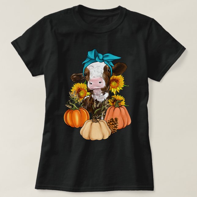 Cute Cow Farm Pumpkin Farm Fall Thanksgiving Farme T Shirt (Design framsida)