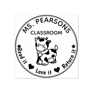 Cute Cow - från klassrummet Wood Rubber Frimärke Stämpel