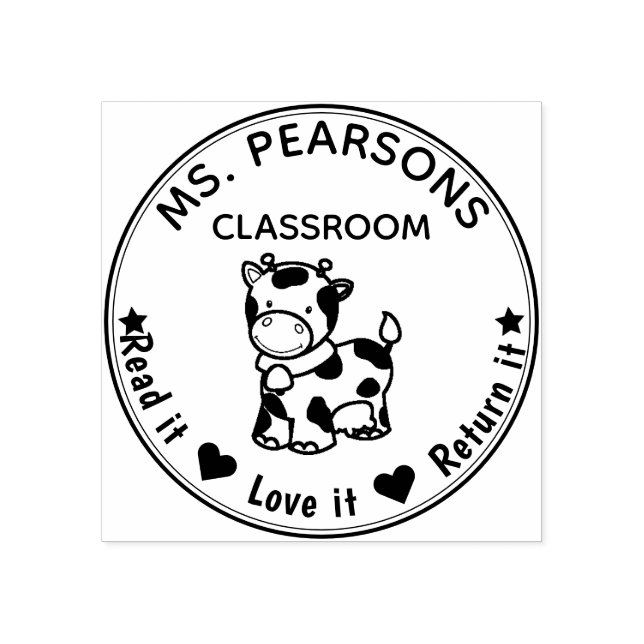 Cute Cow - från klassrummet Wood Rubber Frimärke Stämpel (Tryck)