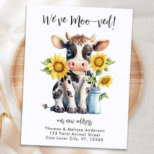 Cute Cow FUNNY Vi har moved Ny adress Flytta Meddelande Vykort (Skapare uppladdad)