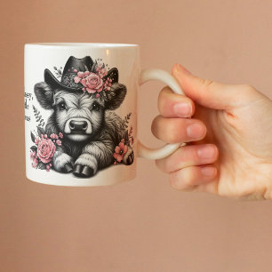 Cute Cow Girl Highland Cow med text Kaffemugg